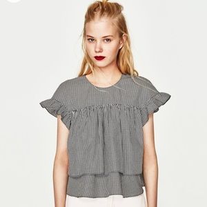 Zara Gingham Ruffle Tiered Babydoll Top